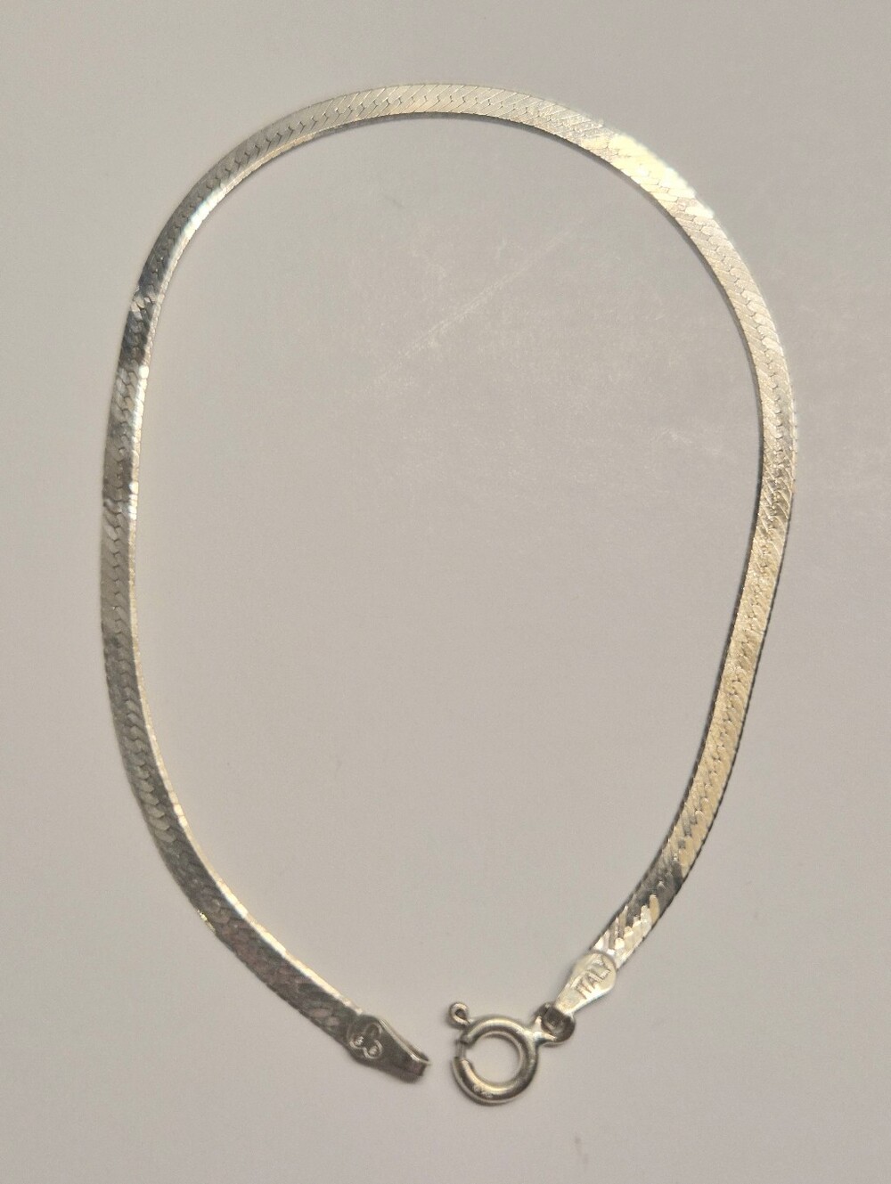 Sterling Silver Herringbone Bracelet 7" Vintage Italy Flat Snake Chain 925